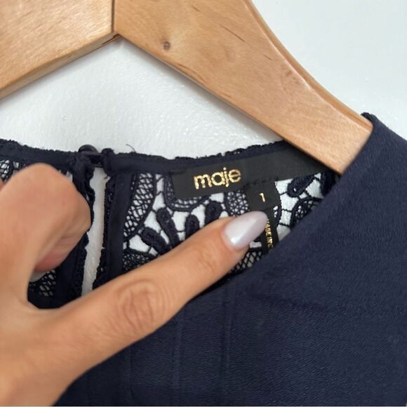 Maje Navy Blue Long Sleeve Lace Mini Dress - Picture 6 of 10